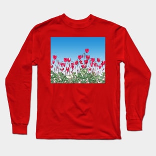 PINK FUCHSIA CYCLAMENS,GREEN LEAVES UNDER BLUE SKY Floral  Edit Long Sleeve T-Shirt